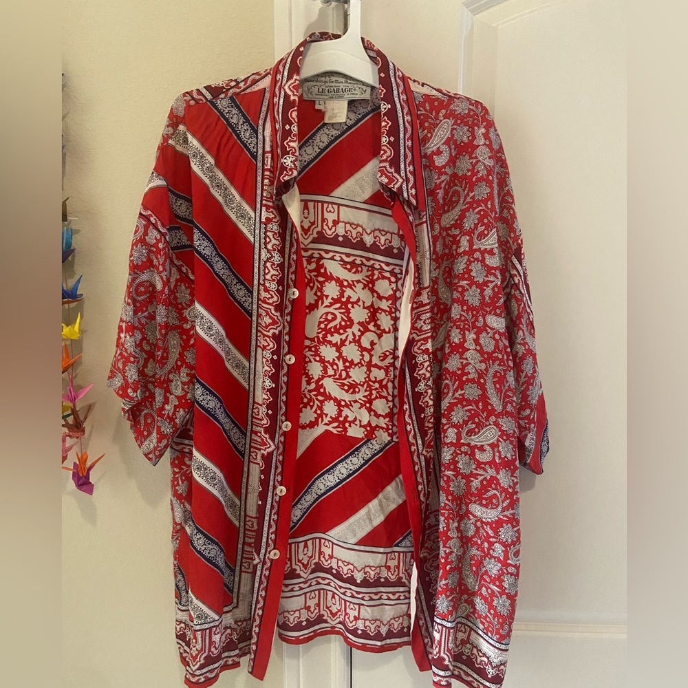 Vintage Le Garage Red Swirl Men’s Shirt Large